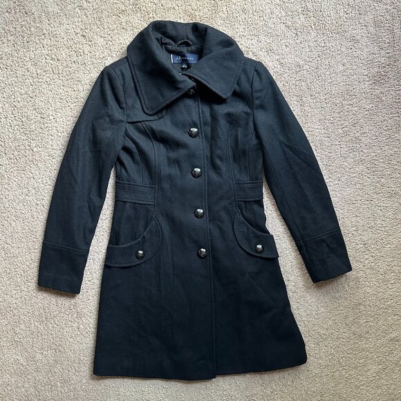 Anna Klein Pea Coat Womens Small Wool Blend Black Big Button - Picture 1 of 14